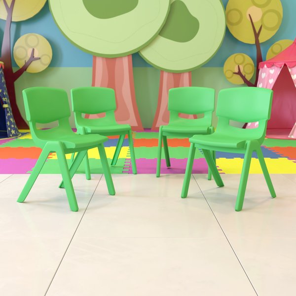 Flash Furniture Green Plastic Stackable School Chair with 15.5'' Seat Height, PK4 4-YU-YCX4-005-GREEN-GG